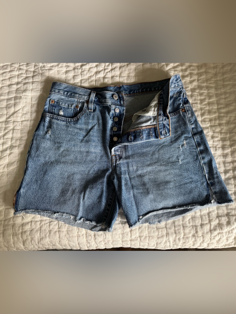 Levi's 501 Blue Distressed Cutoff Denim Shorts 5in